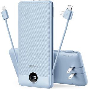Power Bank for iPhone Built in Cables Fast Charging USB C Slim 10000